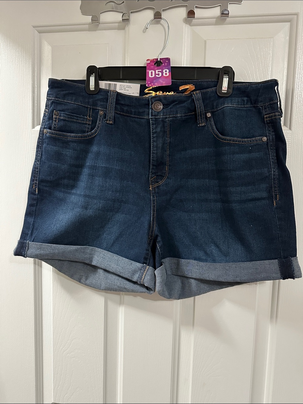 Seven7 Dark Blue Cuffed Denim Shorts